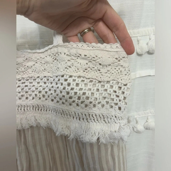 Zara 100% cotton dress / top w crochet detail beige and cream vertical stripes L - Picture 4 of 11